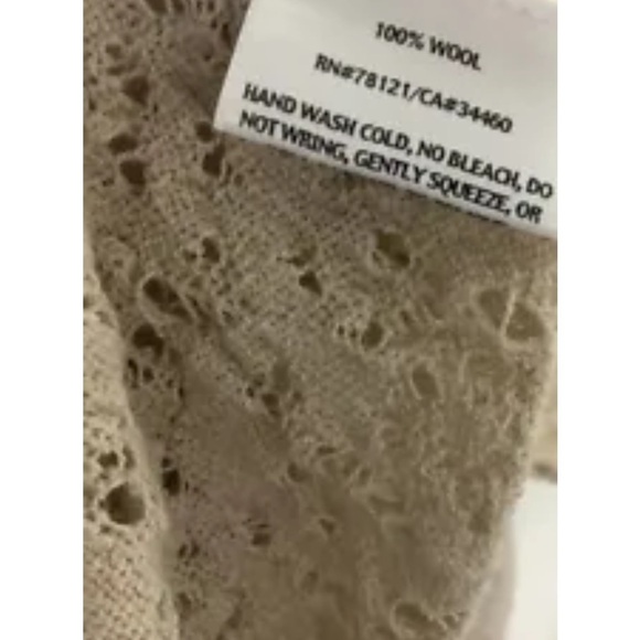 Eileen Fisher Sz XS 100% Wool Open Knit Lightweight Cardigan Tan Open Face - Picture 6 of 6